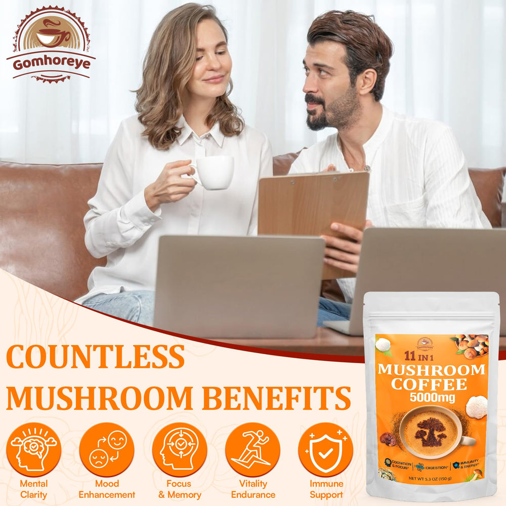 Gomhoreye Mushroom Coffee hot brew with creamy texture and aroma.