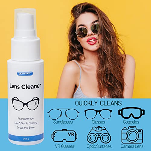 Gommax eyeglass cleaner spray application on lenses with no residue