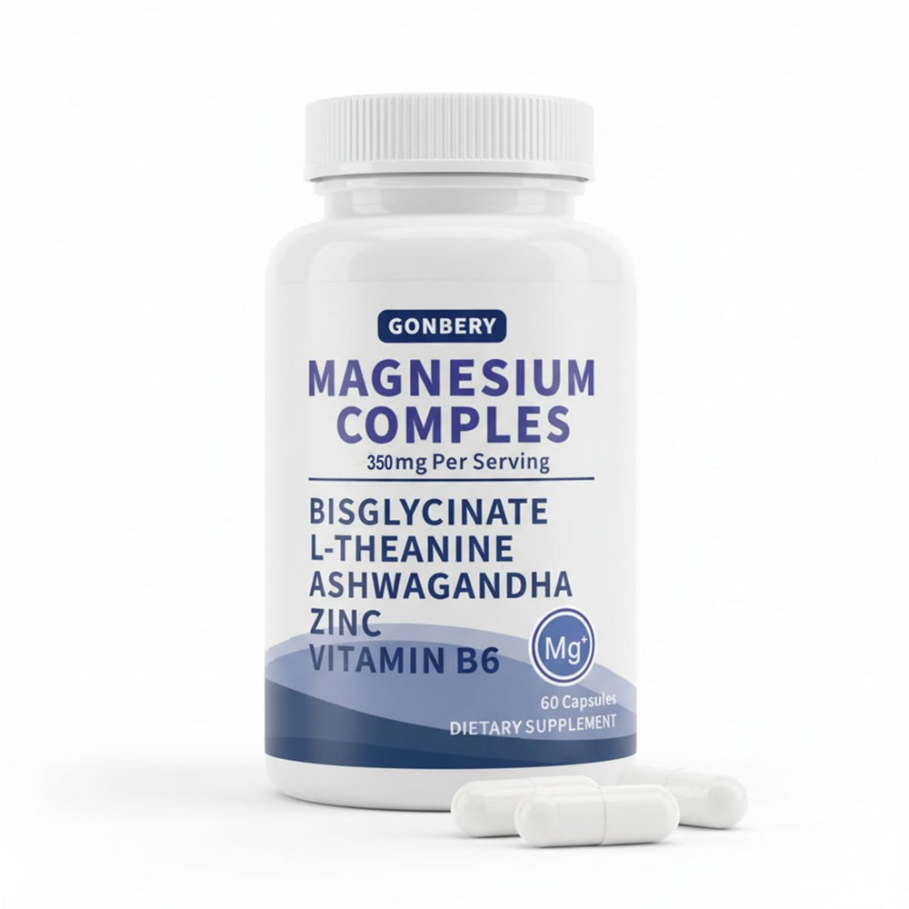 GONBERY Magnesium 7in1 bottle and capsules for daily calm and focus.