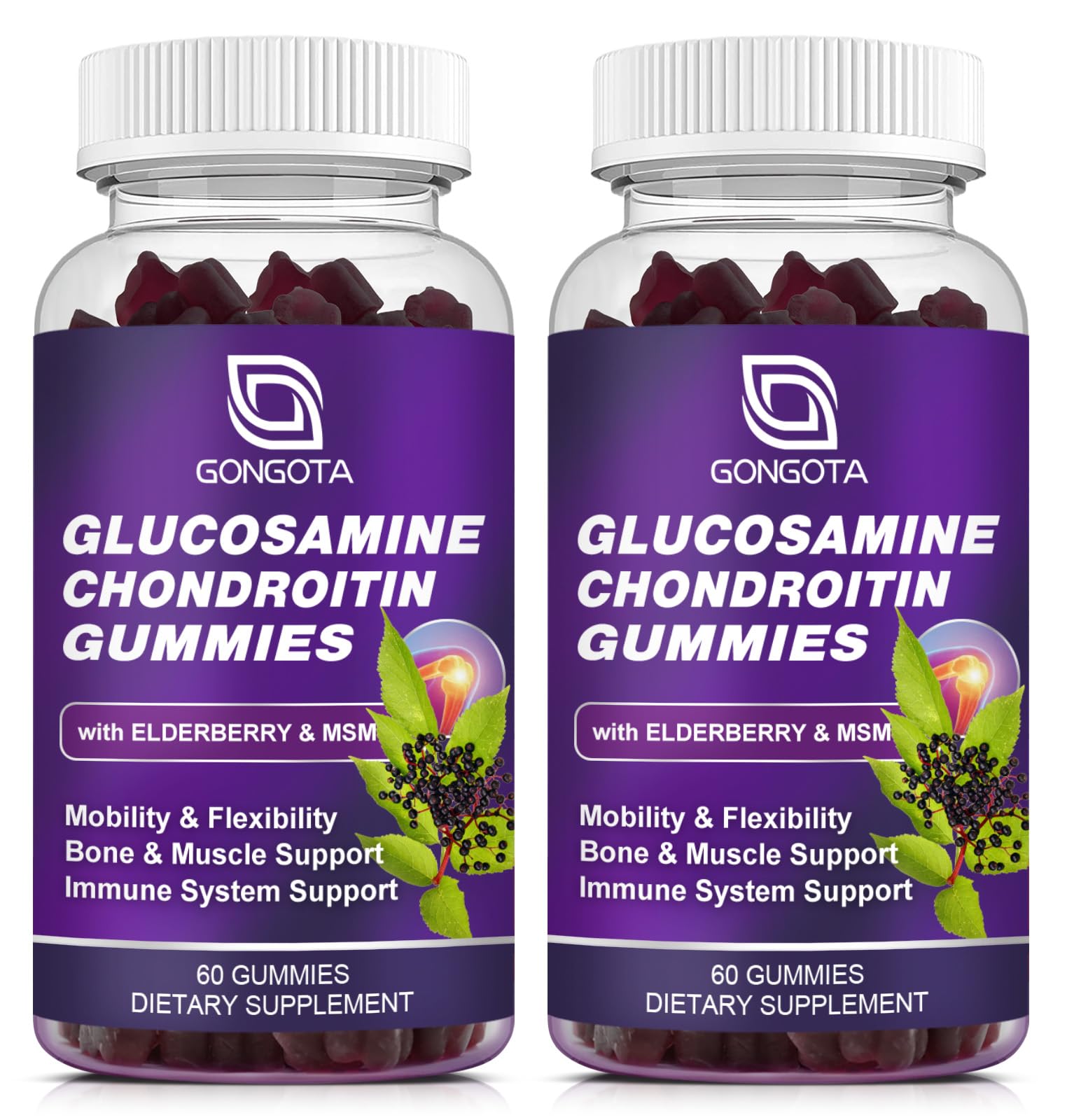 GONGOTA glucosamine chondroitin gummies bottle label for daily mobility.