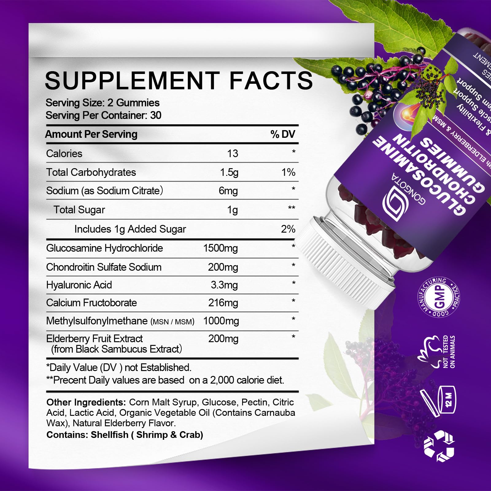 GONGOTA glucosamine chondroitin gummies pack shot showing easy daily dosage.