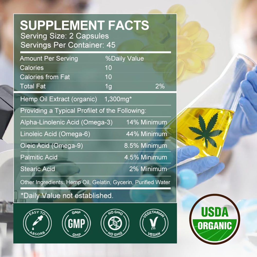 Gongota Hemp Oil Capsules close-up, raw organic hemp oil quality.