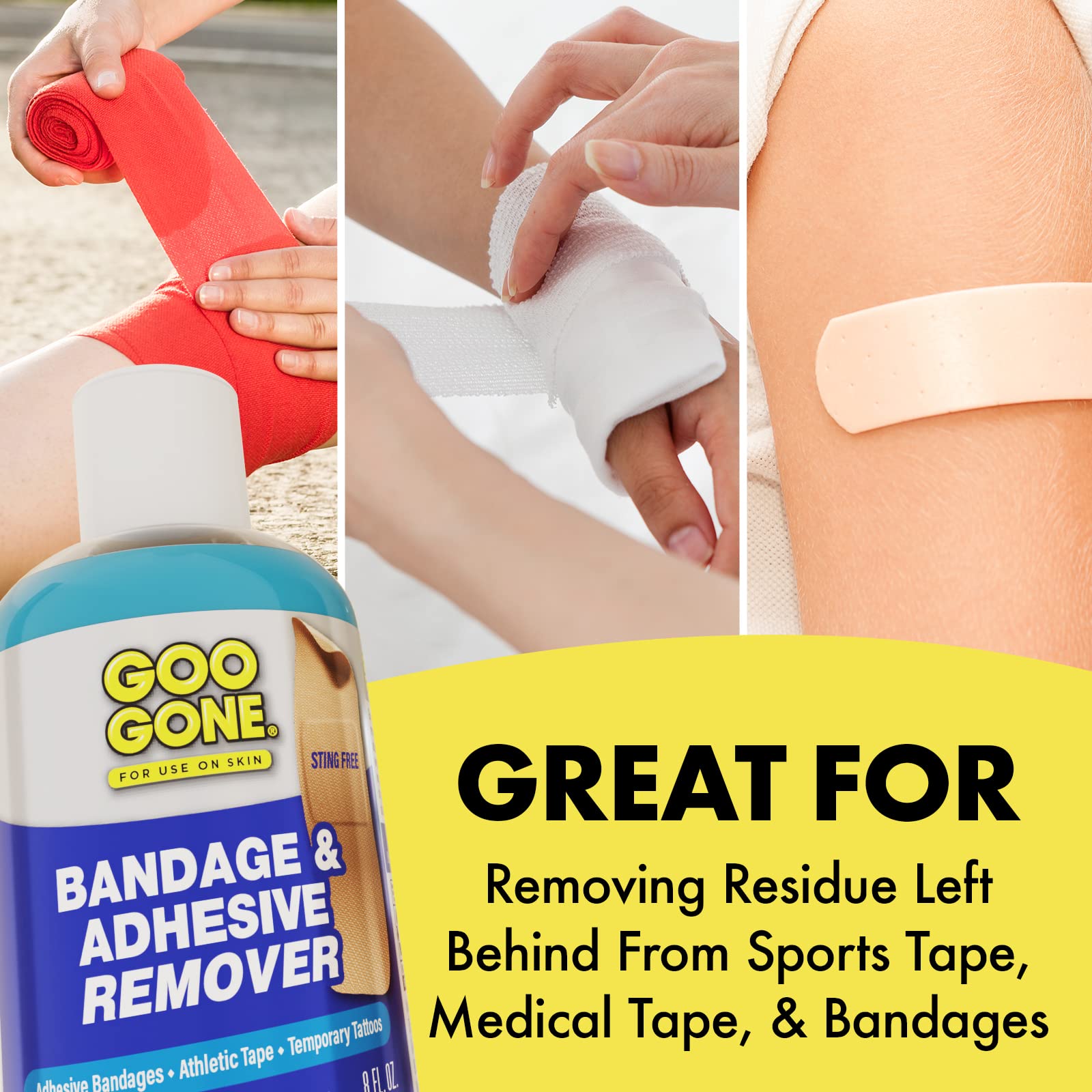 Goo Gone applied on skin showing painless adhesive removal for sensitive skin