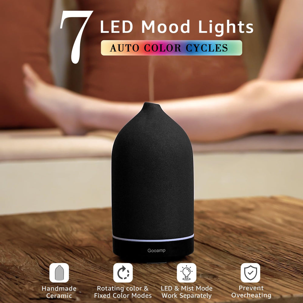 Gooamp diffuser with 7-color LED lights highlighting mood options