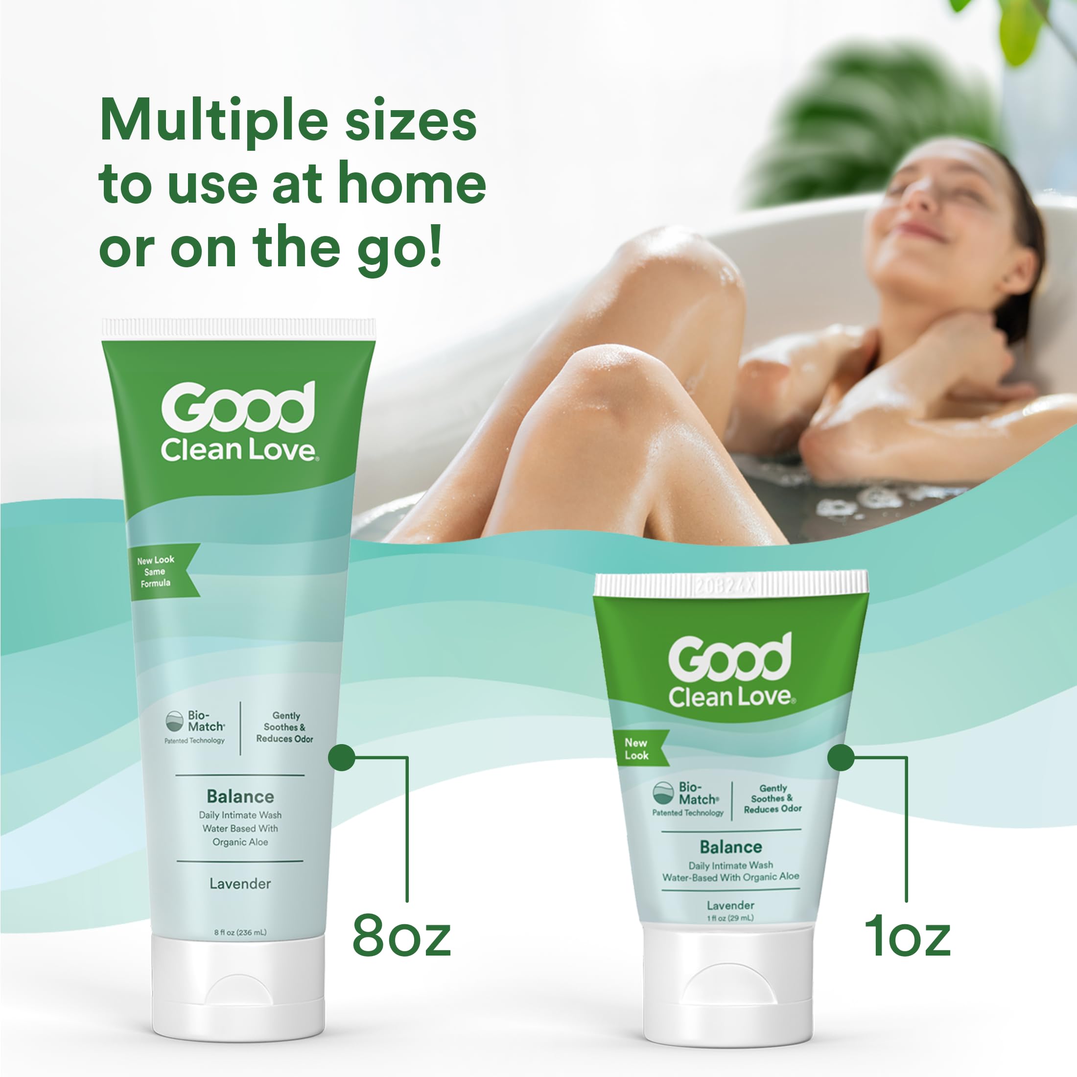 Good Clean Love Balance bottle ingredients closeup with Aloe Vera and calendula.