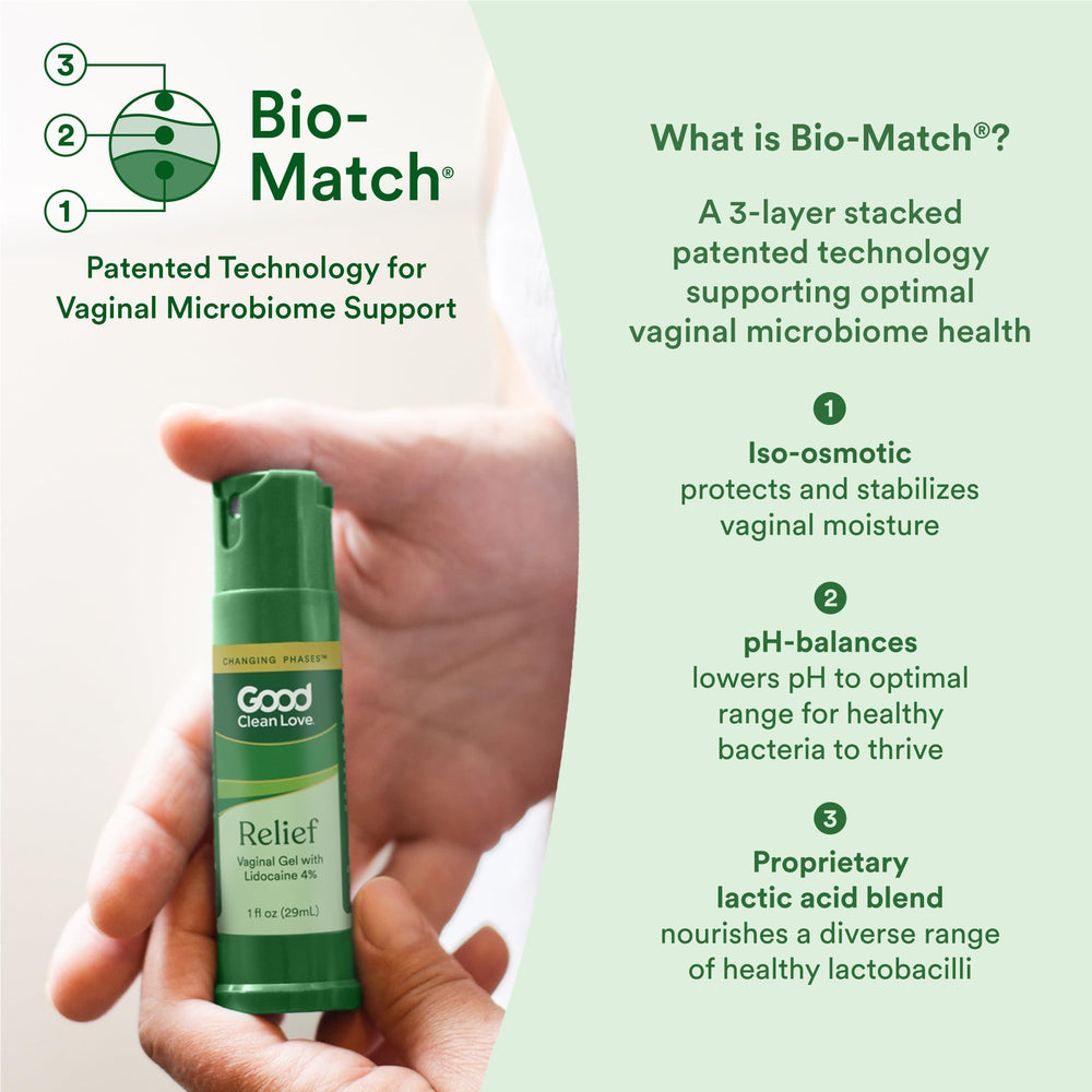 Good Clean Love botanicals with aloe vera and chamomile for gentle relief.