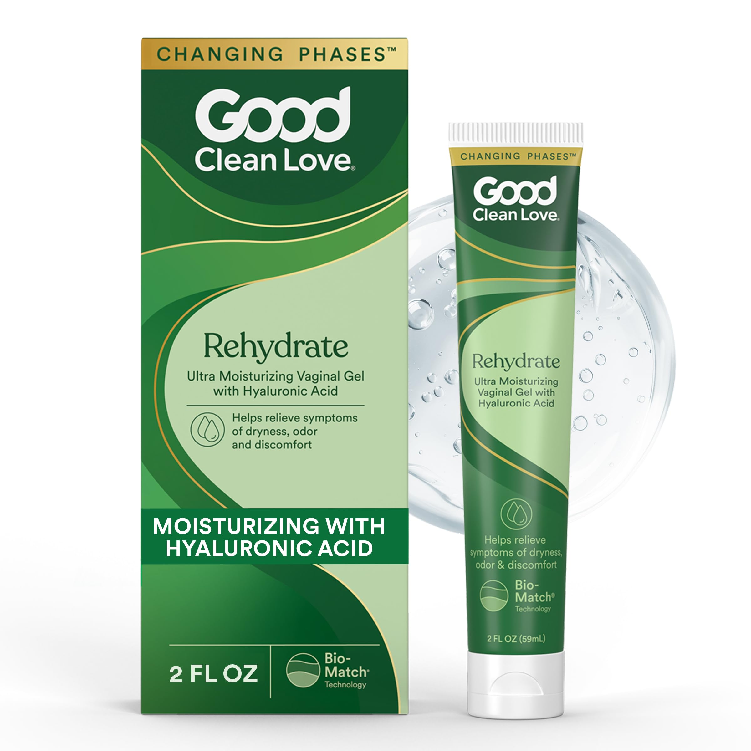 Good Clean Love Rehydrate bottle pour shows instant moisture delivery for sensitive tissue