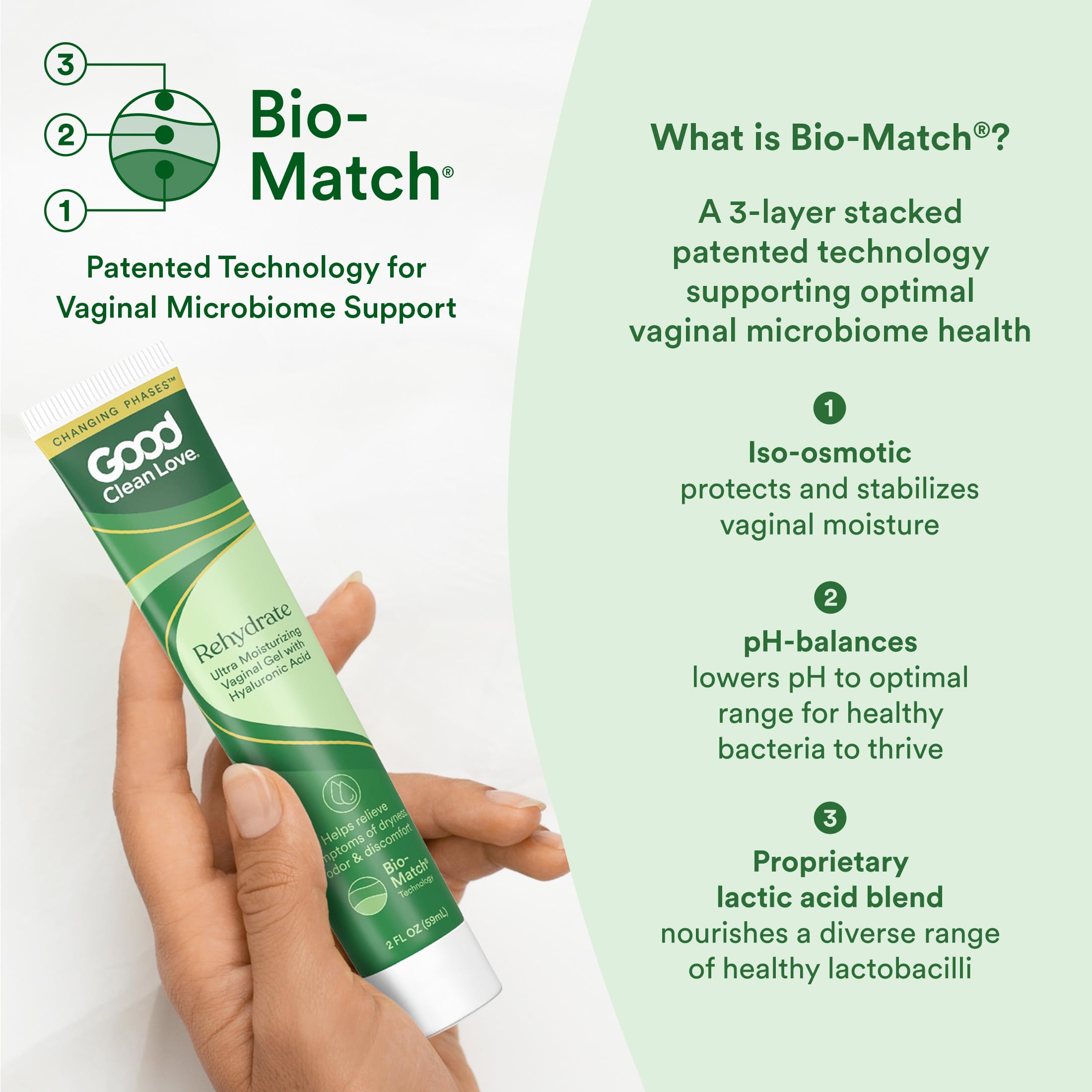 Good Clean Love Rehydrate packaging label highlighting fragrance-free formula.