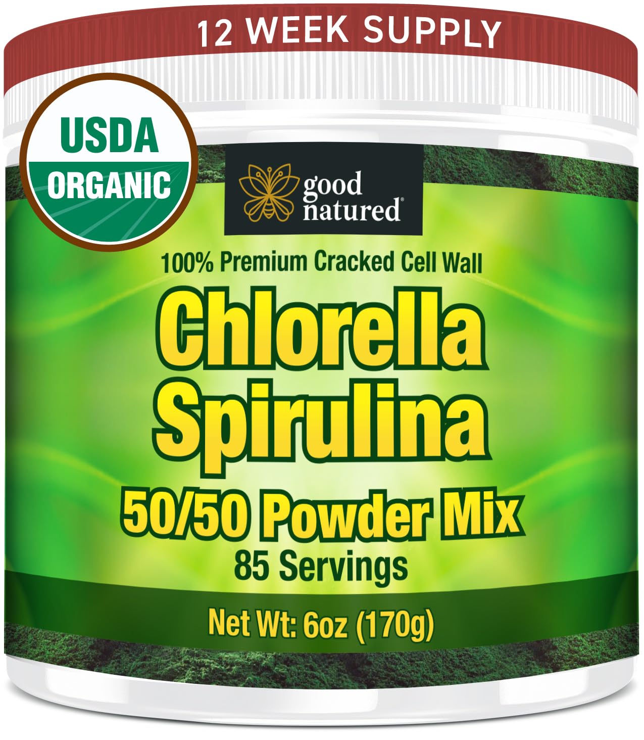 Good Natured premium chlorella spirulina powder bag with vibrant green color for daily energy support