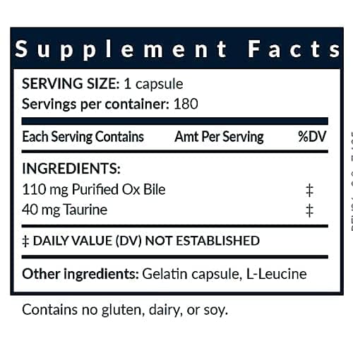 GOODAPPLE NUTRITIONALS Bile Salts Booster shows dosing options with meals of varying fat