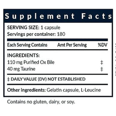 GOODAPPLE NUTRITIONALS Bile Salts Booster shows dosing options with meals of varying fat