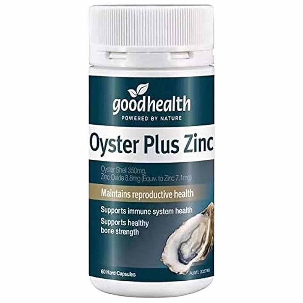 Goodhealth Oyster Plus bottle front highlighting premium marine nutrients for vitality.
