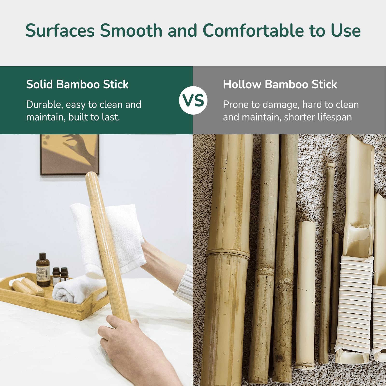Goodtar bamboo massage stick ergonomic handle for comfortable grip.
