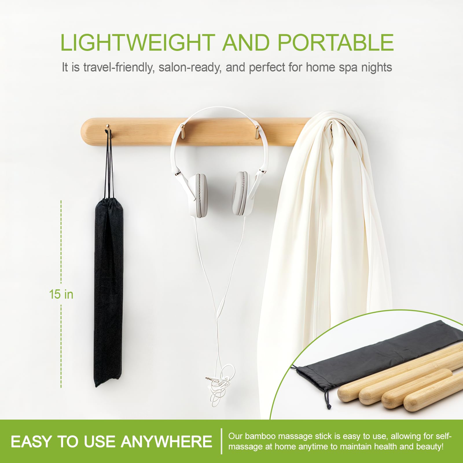 Goodtar bamboo massage sticks travel-friendly design fits in gym bag for on-the-go relief.