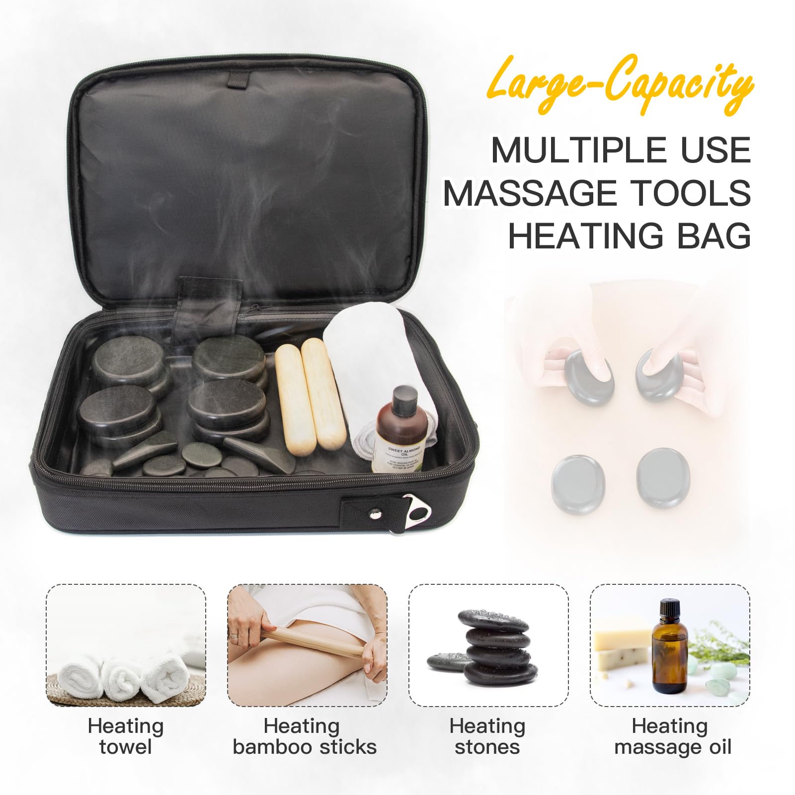 Goodtar basalt stones with heat-retention for longer warmth during a massage.