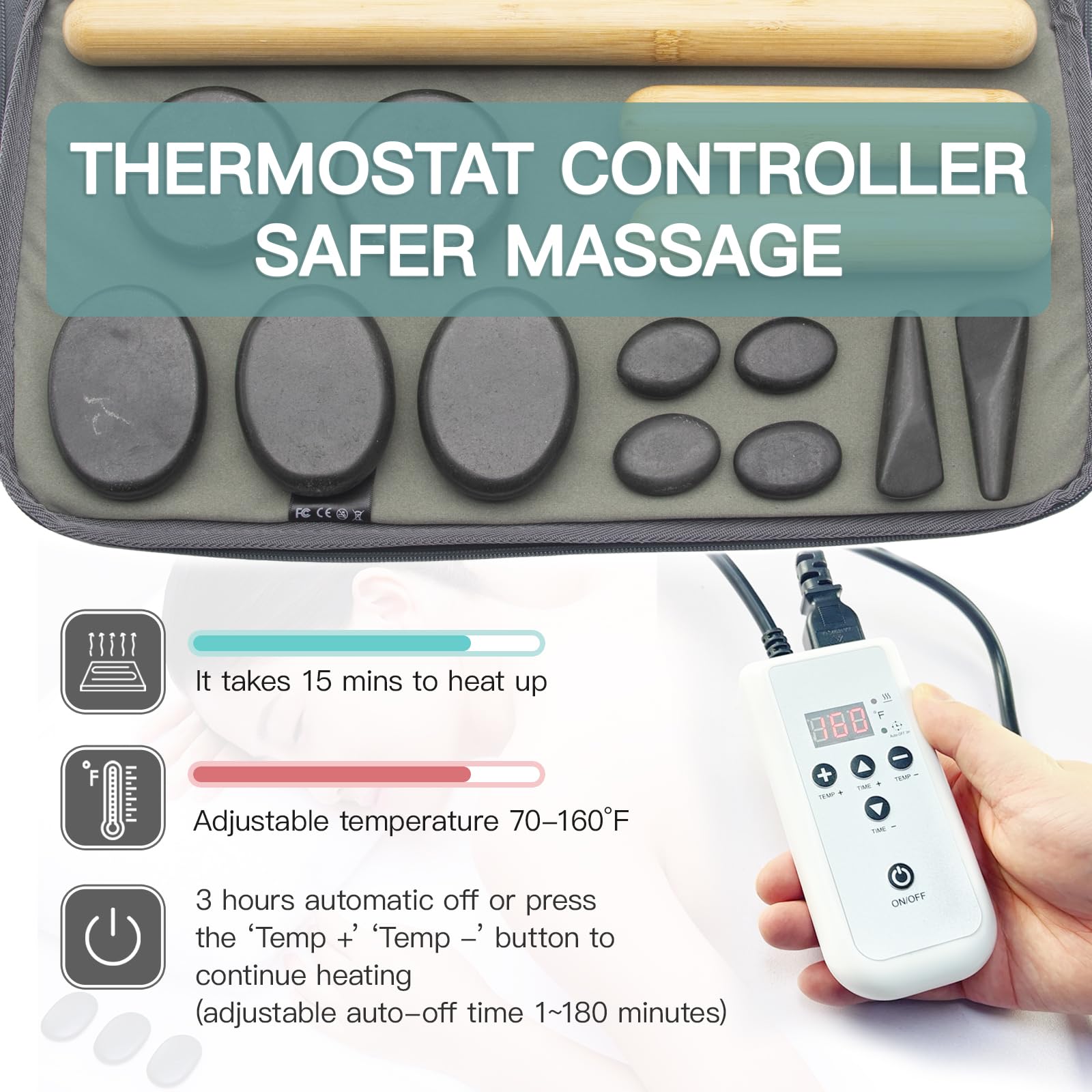 Goodtar basalt stones set prepared for warm, soothing massages at home