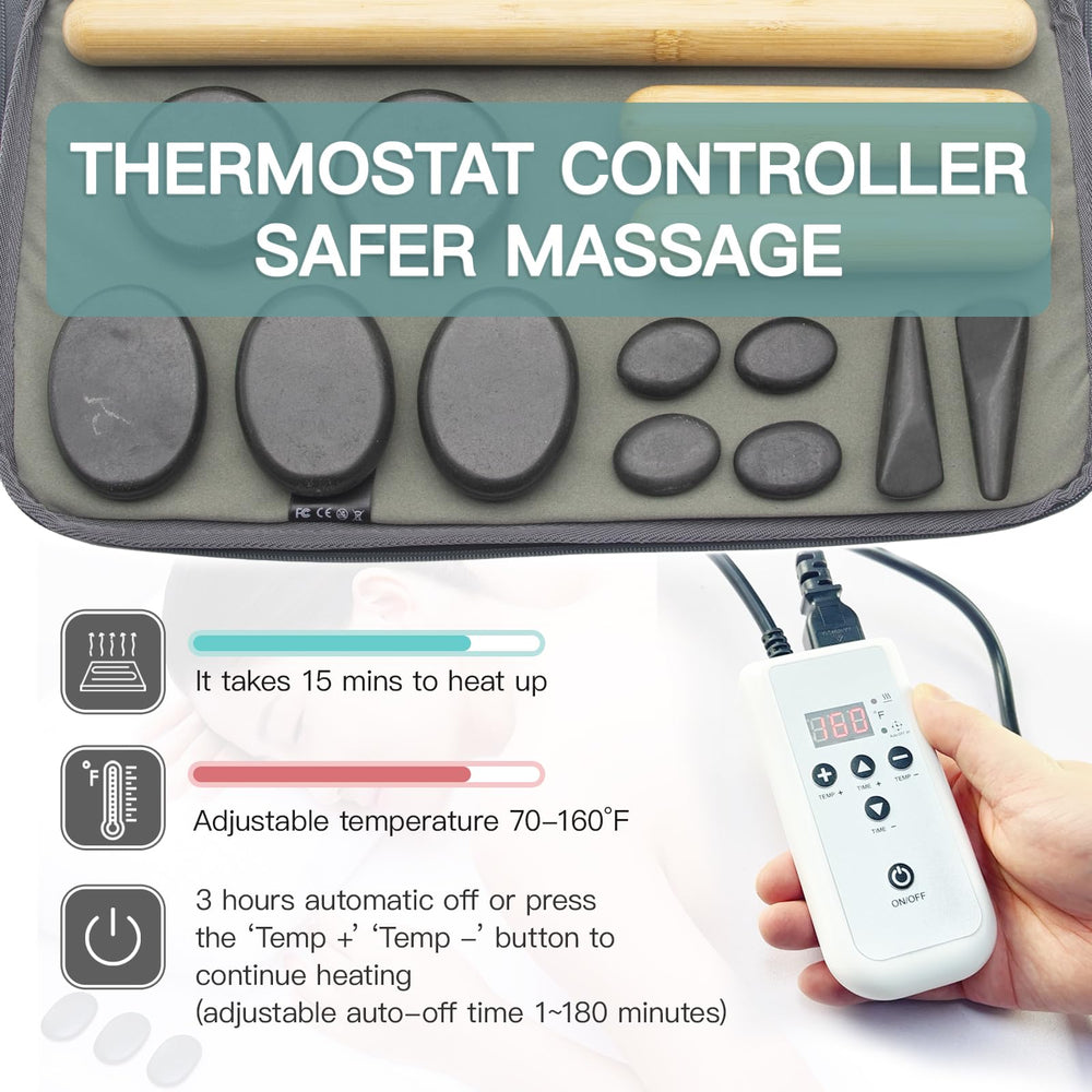 Goodtar basalt stones set prepared for warm, soothing massages at home