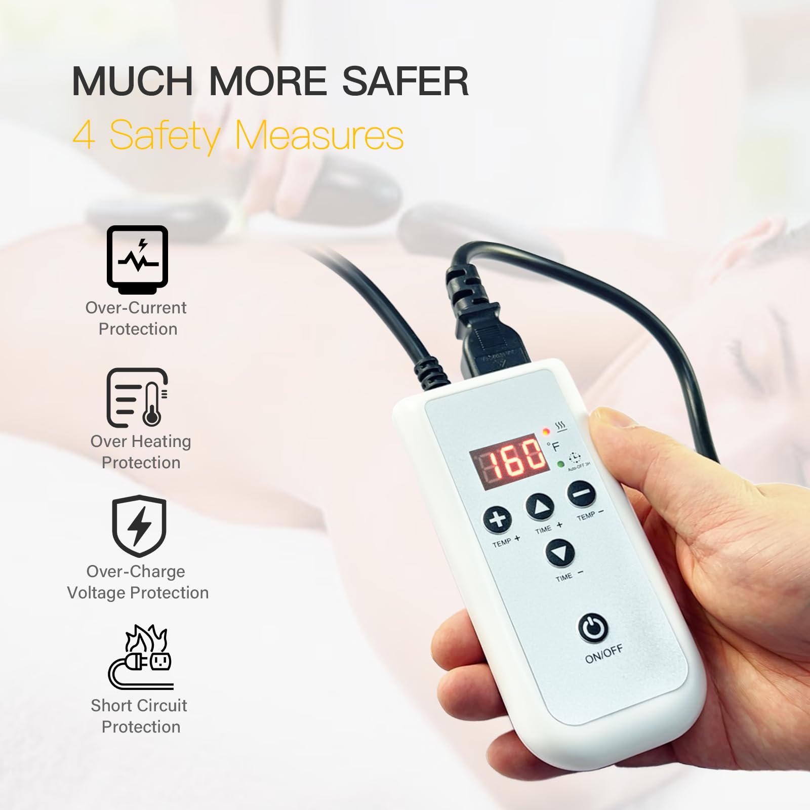 Goodtar car adapter enabling warm stones during mobile massage sessions.