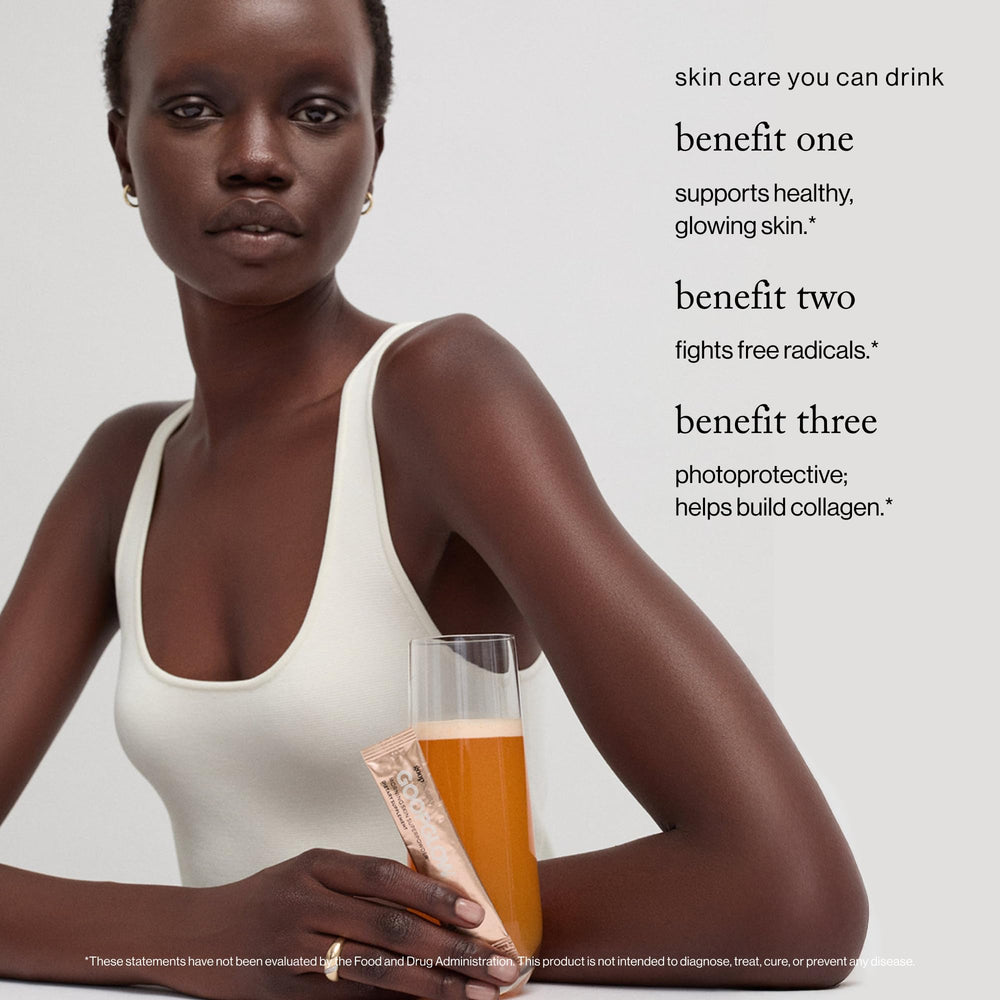 Goop Beauty Morning Skin Drink single packet; convenient daily dose for hydration.