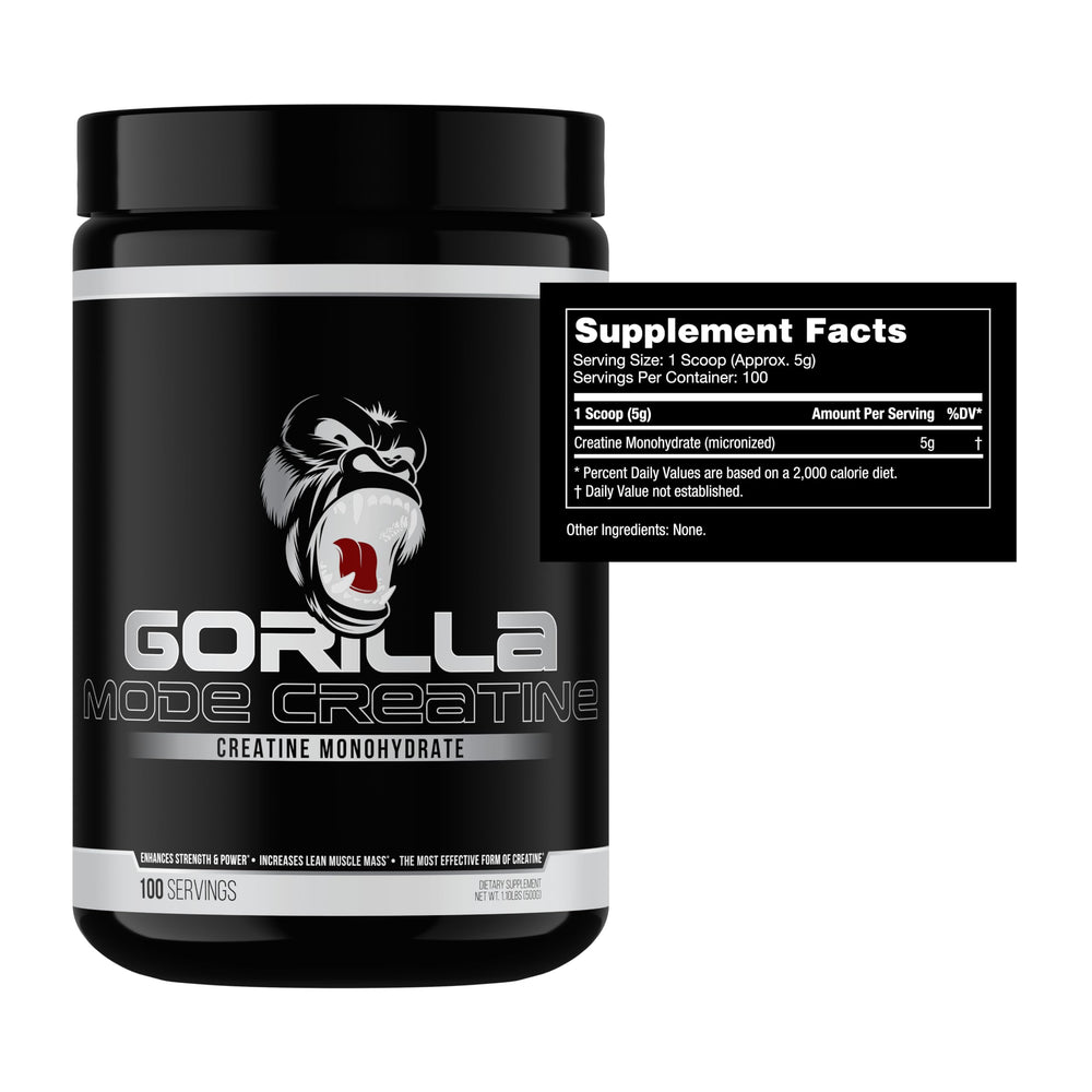 Gorilla Mind Creatine Monohydrate 100 servings container for daily use.