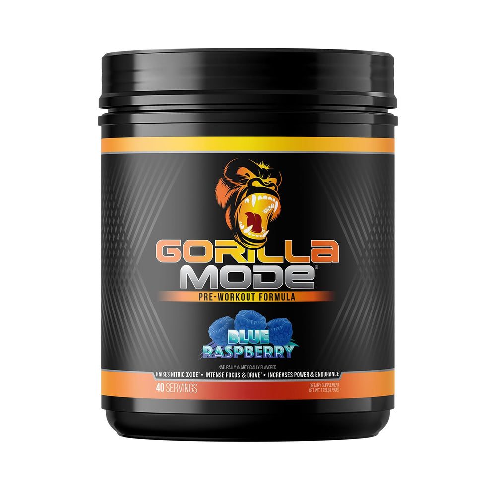 Gorilla Mind Gorilla Mode blue raspberry tub with potent pre-workout for intense pumps