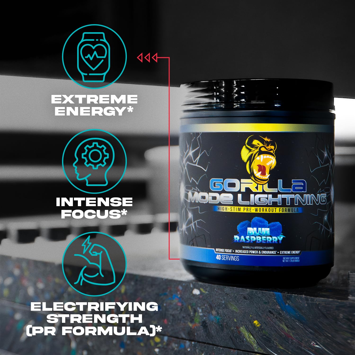 Gorilla Mind Lightning packaging on display emphasizing quality and flavor Bombsicle.