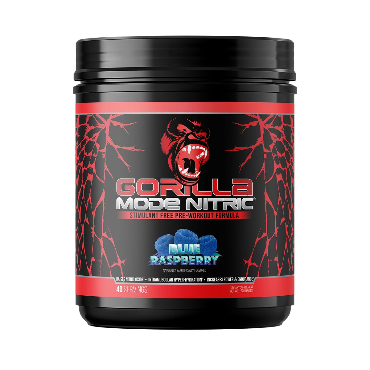 Gorilla Mind Gorilla Mode Nitric Upgraded blue raspberry tub with label and serving size