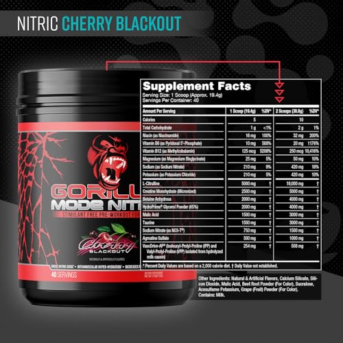 Gorilla Mind Nitric scoop in measuring cup for precise dosing and sustained pumps.