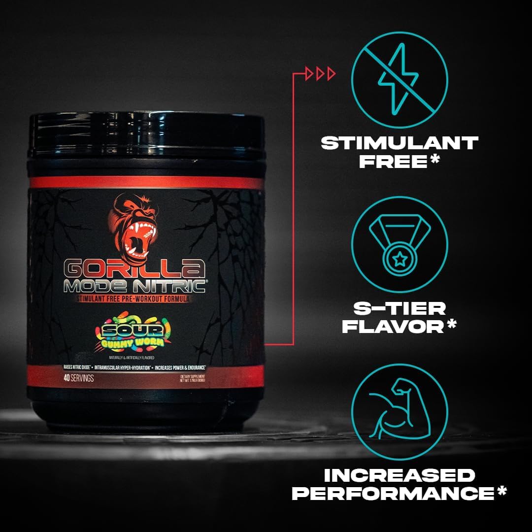White Gummy Bear flavor scoop highlighting smooth mixability and flavor for Gorilla Mode Nitric Upgraded.