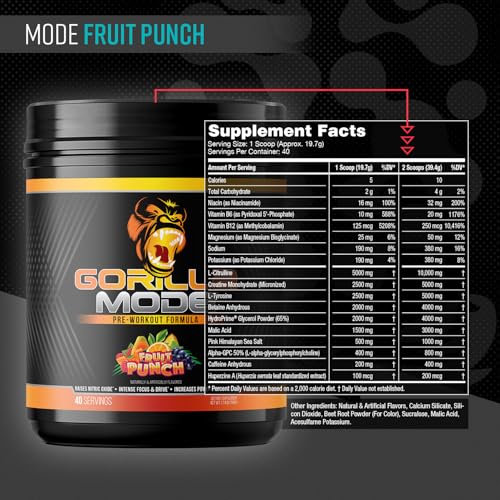 Gorilla Mind Gorilla Mode powder scoop ready in water for quick energy and focus.