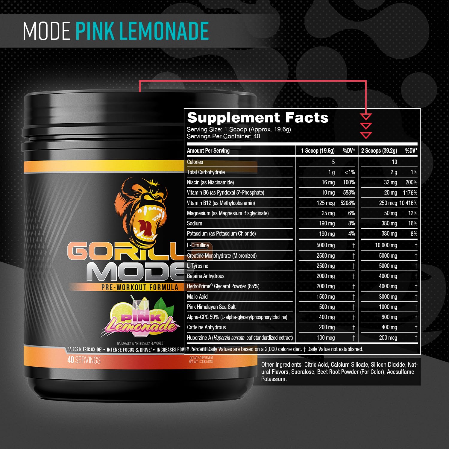 Scoop-dispense close-up with Gorilla Mode pre-workout for fast mixing