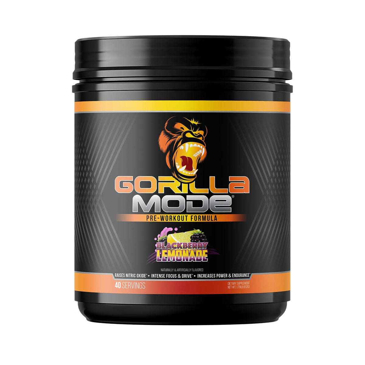 Gorilla Mind Pre Workout bottle close-up showing premium formula for pumps.