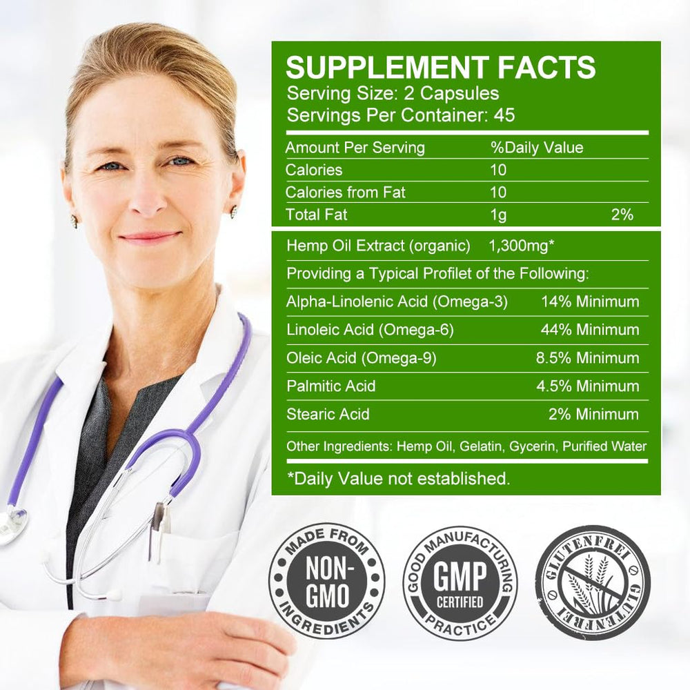 GORNVB hemp oil capsules label close-up for purity