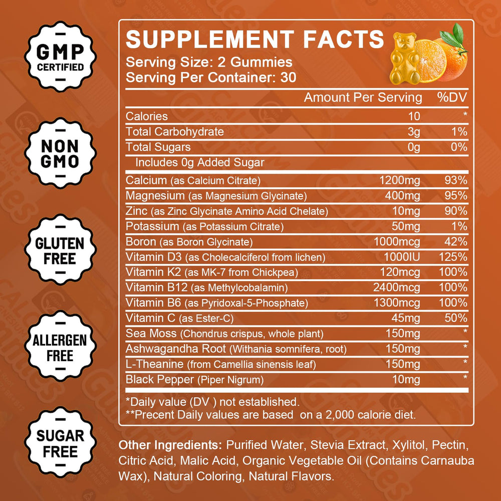 GORNVB orange flavor gummies closeup for tasty, sugar-free calcium intake.