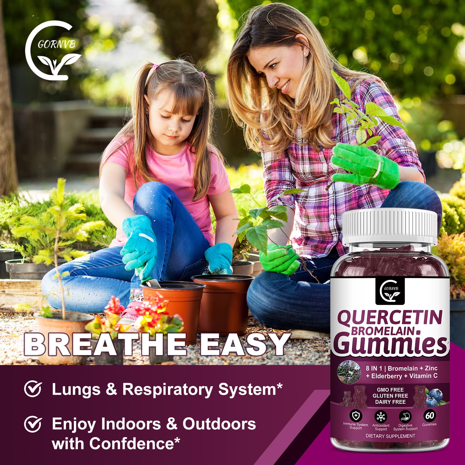 GORNVB Vegan-friendly gummies free from artificial colors or flavors.
