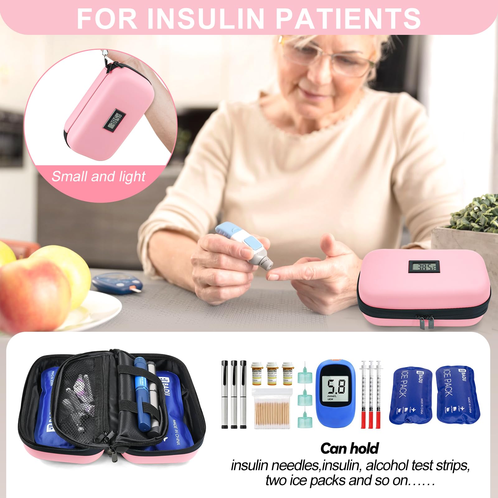 Gosemai travel case offers large capacity for 3–4 insulin pens and supplies.