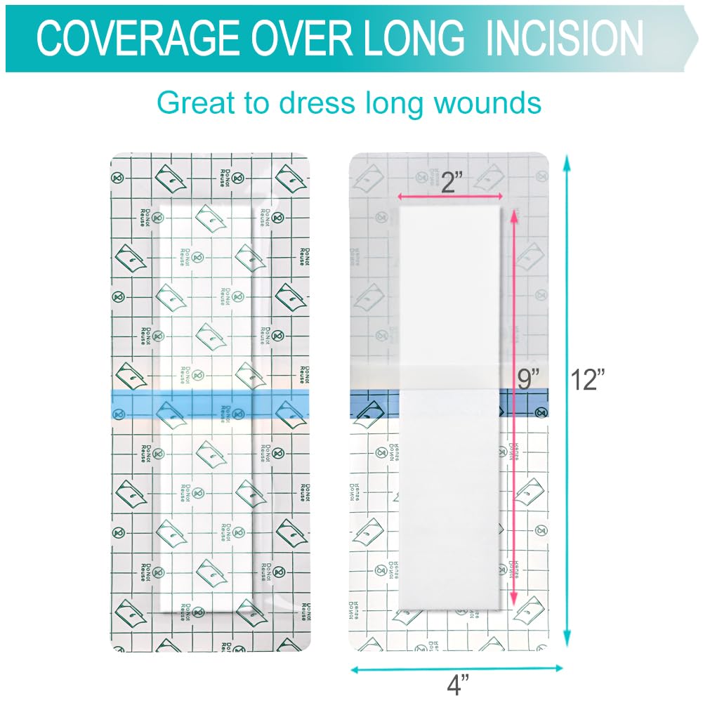 GoToHere long 4x12 inch bandage covers extended incisions securely.