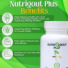 NutriGout Plus bottle label highlighting premium Uric Acid Support formula
