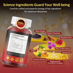 GparkNature Berberine Gummies ingredients panel featuring cinnamon and turmeric synergy