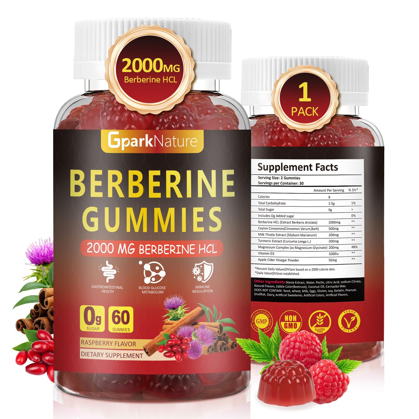 GparkNature Berberine Gummies Raspberry bottle ready for immune support and energy
