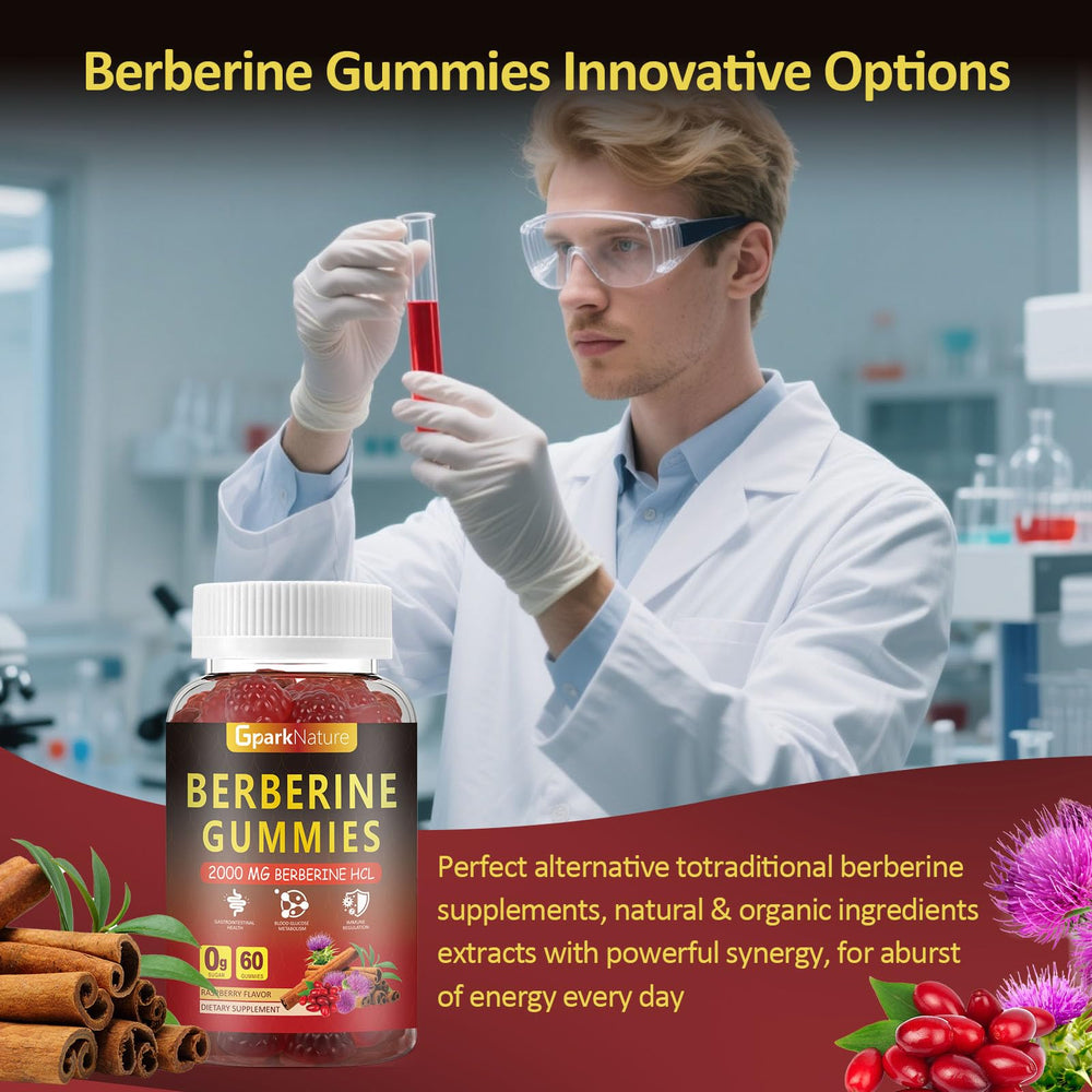 GparkNature Berberine Gummies raspberry flavor closeup emphasizes tasty dose
