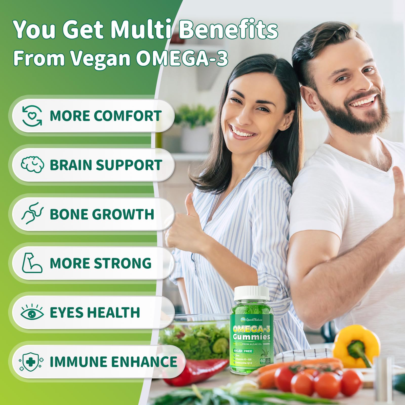 GparkNature omega 3 bottle with D3 E zinc and MSM labels for wellness