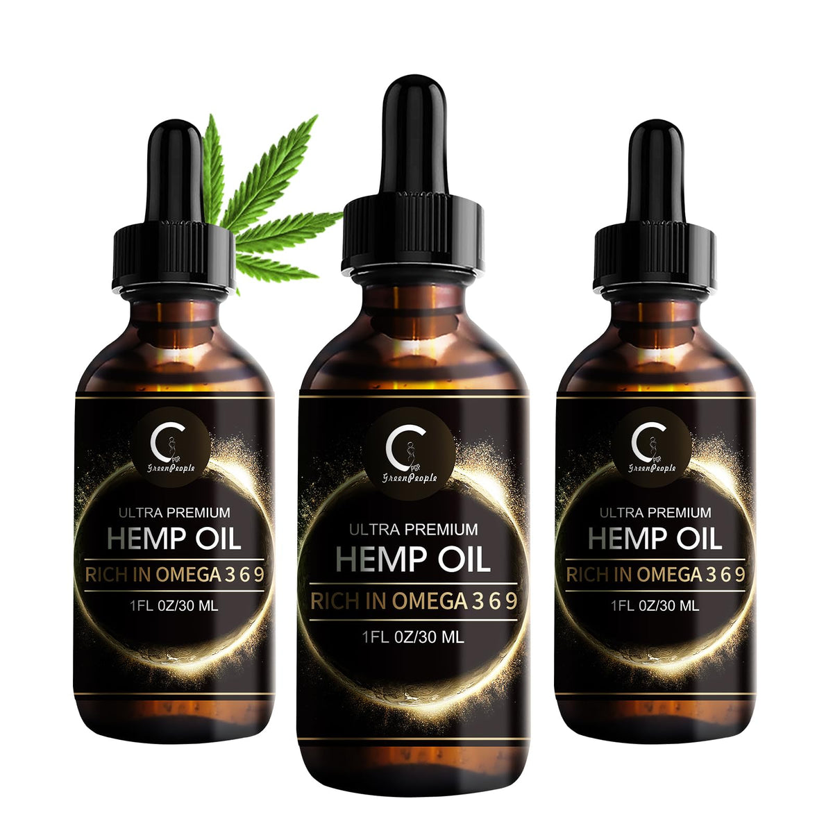 GPGP GreenPeople hemp oil bottle from the 3-pack for daily balance and wellness.
