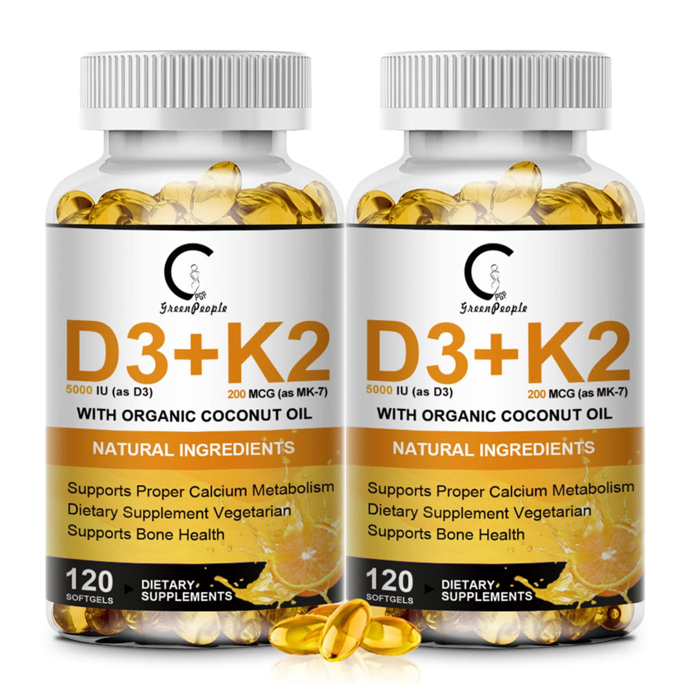 GreenPeople Vitamin D3 K2 bottle with 120 capsules for bone and immune support