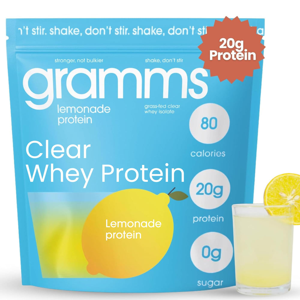 GRAMMS clear protein lemonade packet ready to mix for a refreshing drink