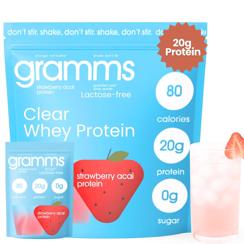 GRAMMS clear protein packets on-the-go strawberry acai for convenient protein