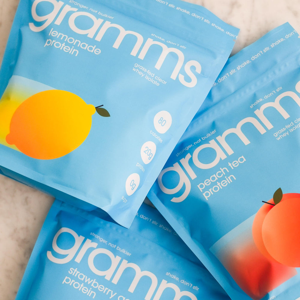 GRAMMS lemonade flavor 18 servings pouch ready for on-the-go hydration