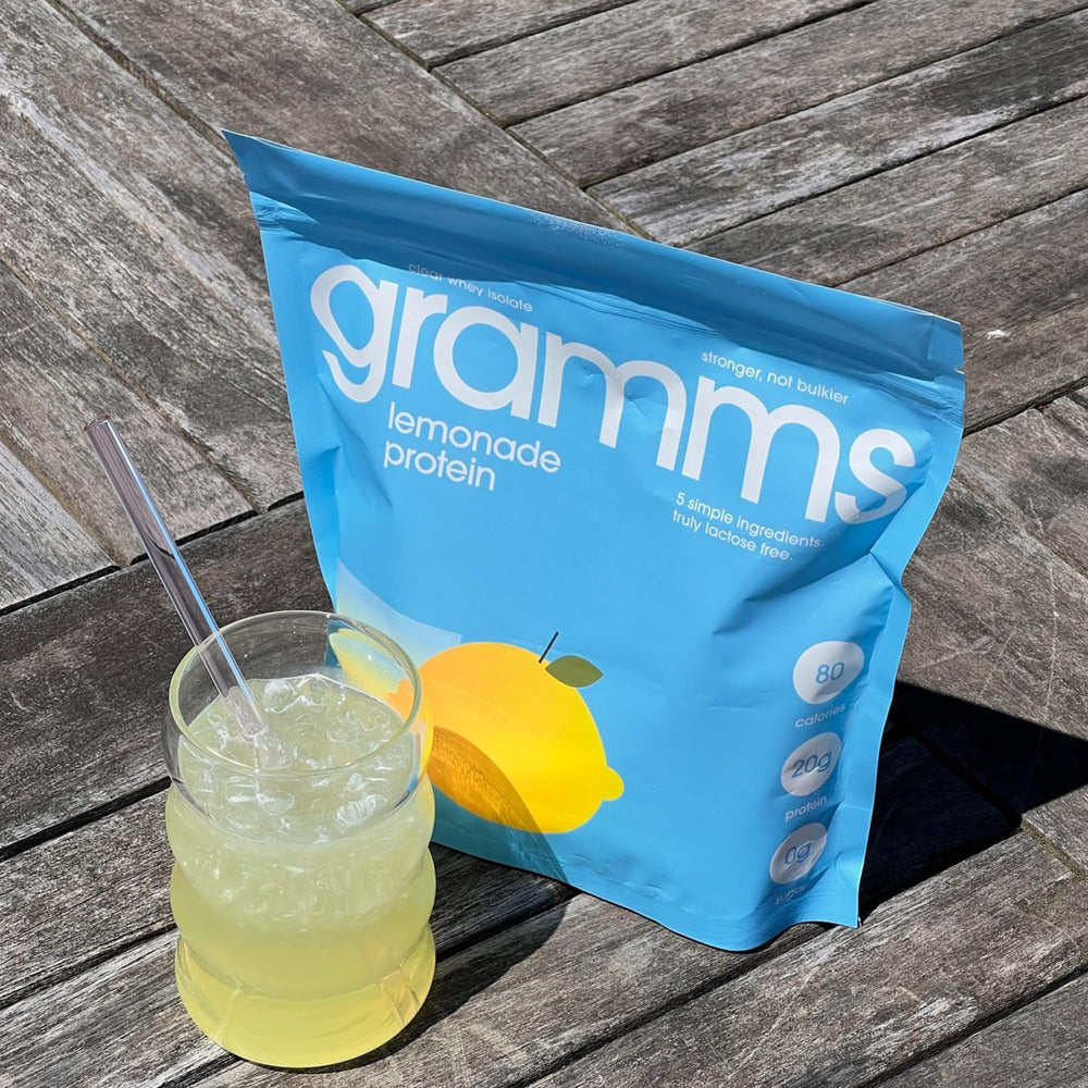 GRAMMS protein water mix dissolving in water with no chalky texture