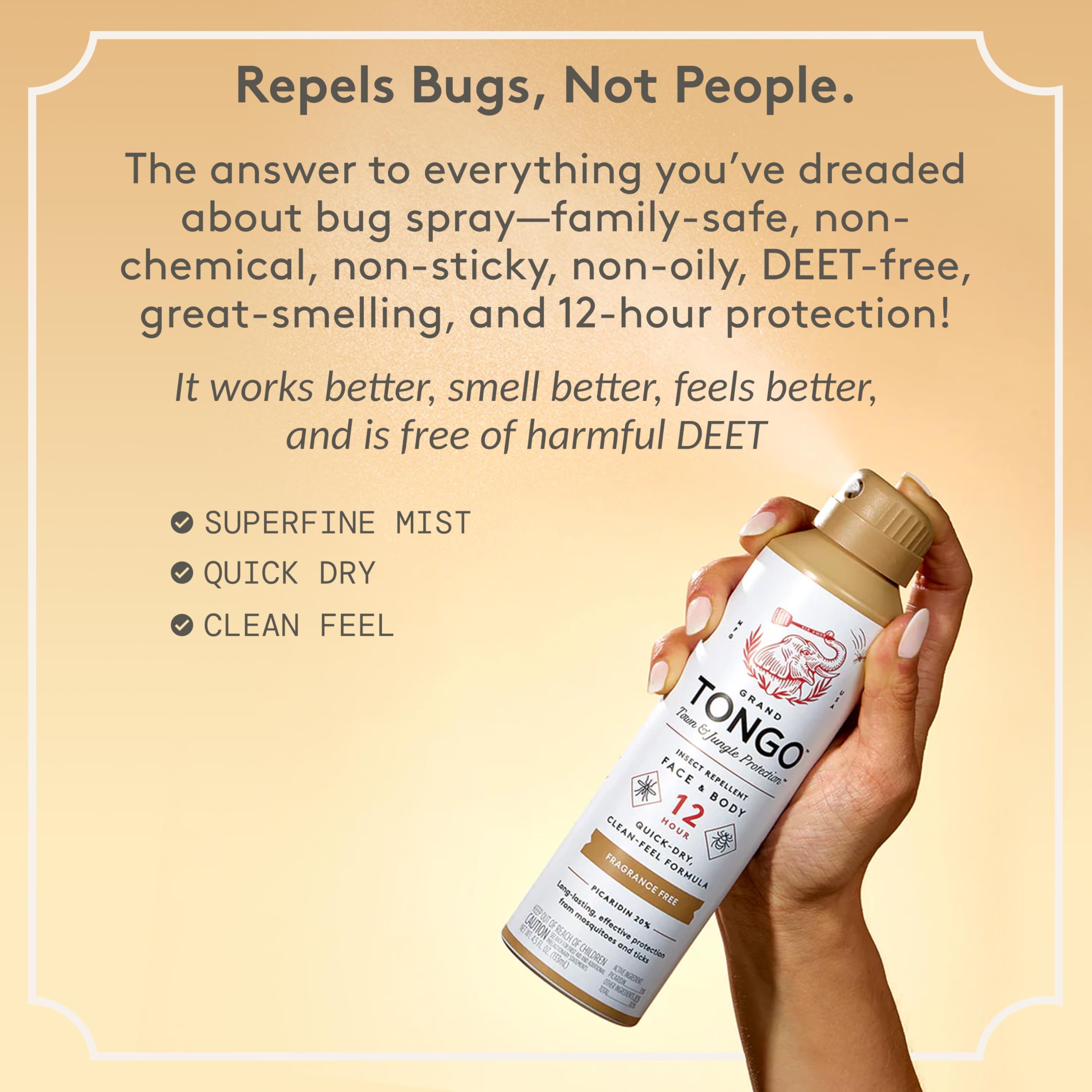 Grand Tongo DEET-Free repellent on arm for all-day mosquito protection