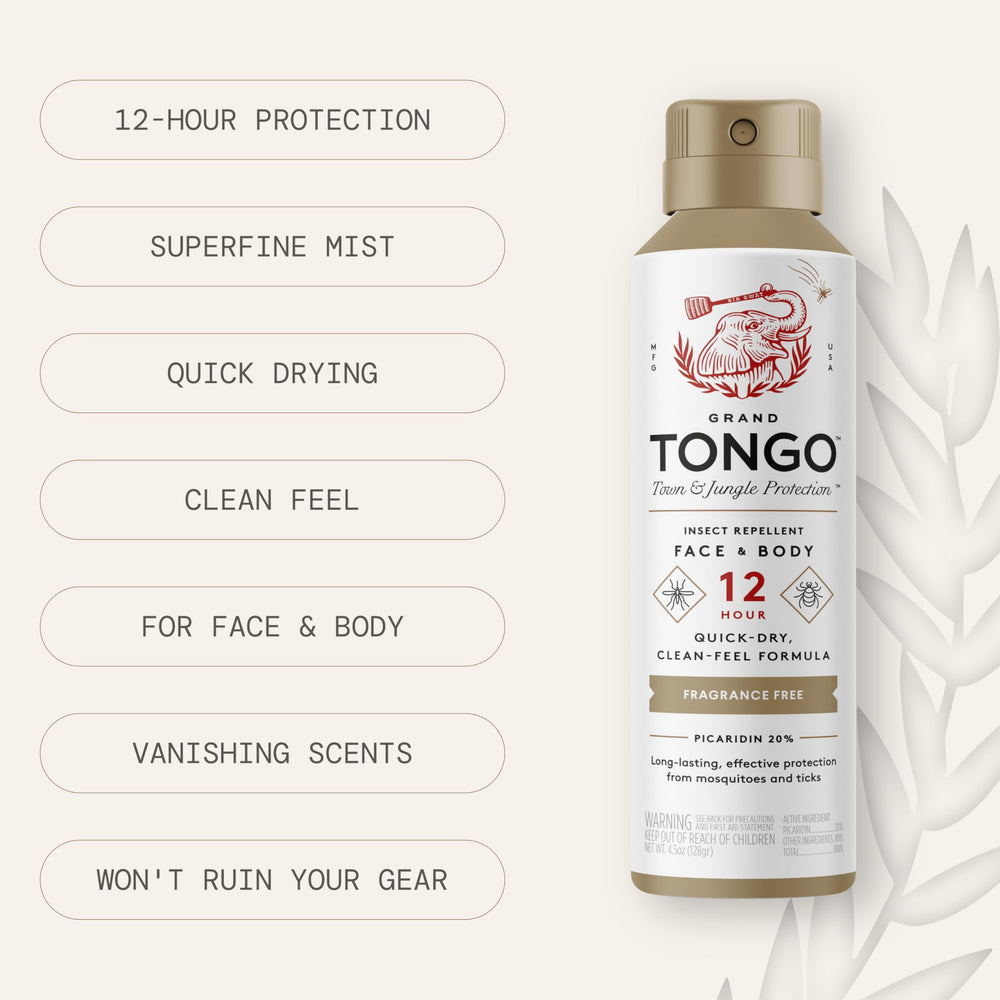 Grand Tongo fragrance-free label highlighting 20% picaridin formula